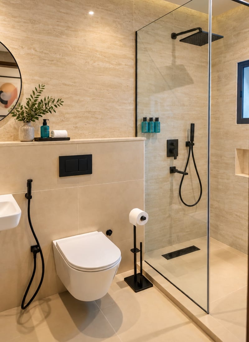 Sansa Residence — luxury two-bedroom serviced apartment bathroom, Maitama Abuja