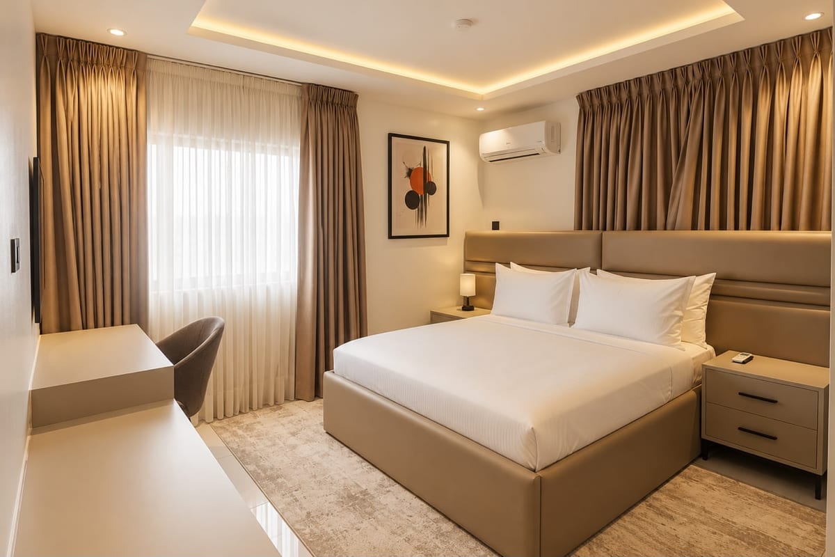 Master bedroom with elegant headboard